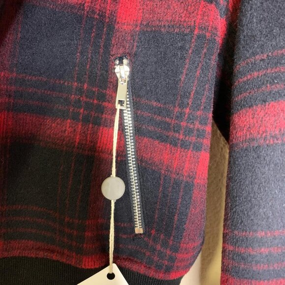 Maje Red & Navy Plaid Wool Jacket with Shearling Collar – Size 40 - Picture 5 of 6